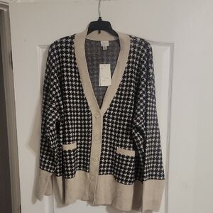 a new day Black and Cream Houndstooth Button Cardigan